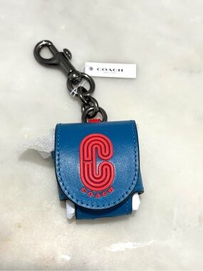 NEW Coach Wireless Earbud Case Bag Charm Colorblock Coach Logo Royal Blue Red